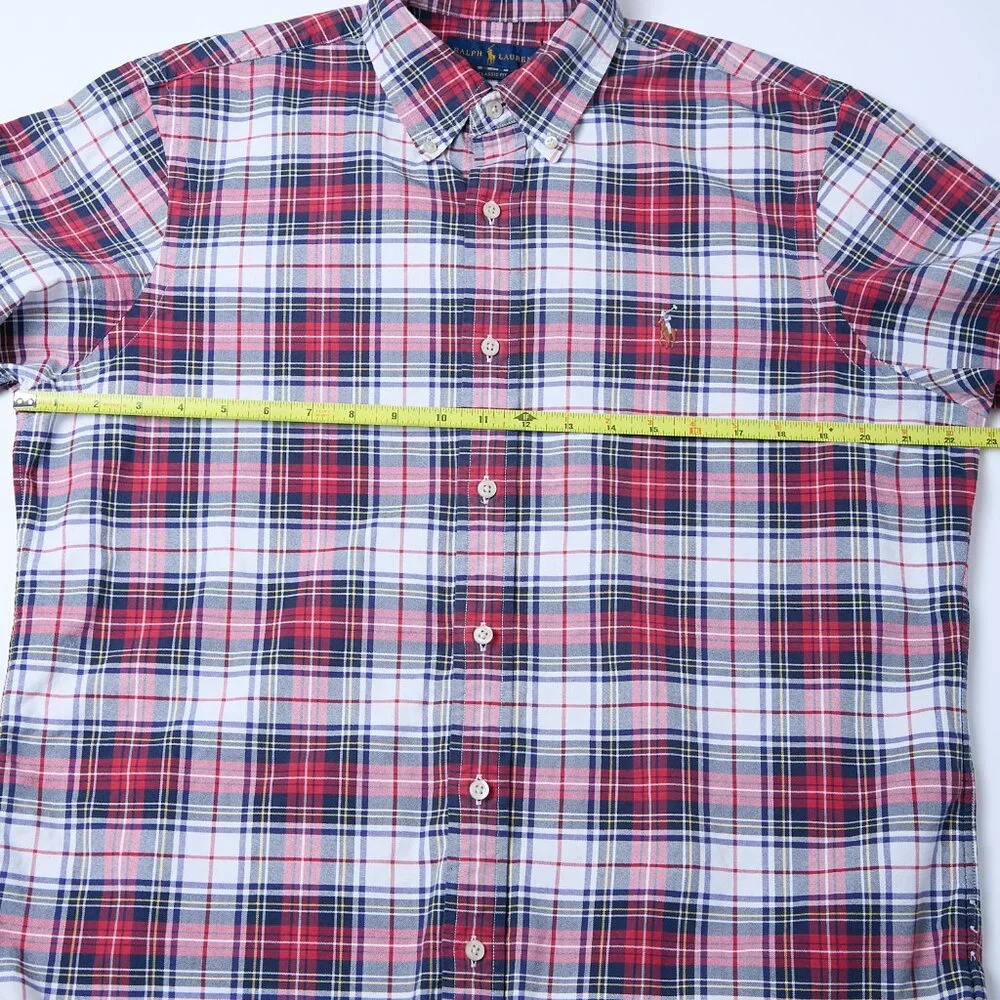 Ralph Lauren Oxford Flesh Pony Classic Fit Long Sleeve Plaid Button Up Shirt L